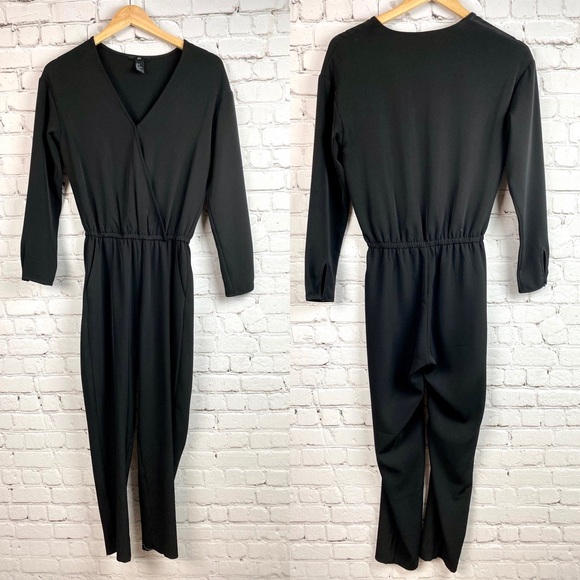 H&M Long Sleeve Black Pant V-Neck Jumpsuit 2 - Picture 4 of 10